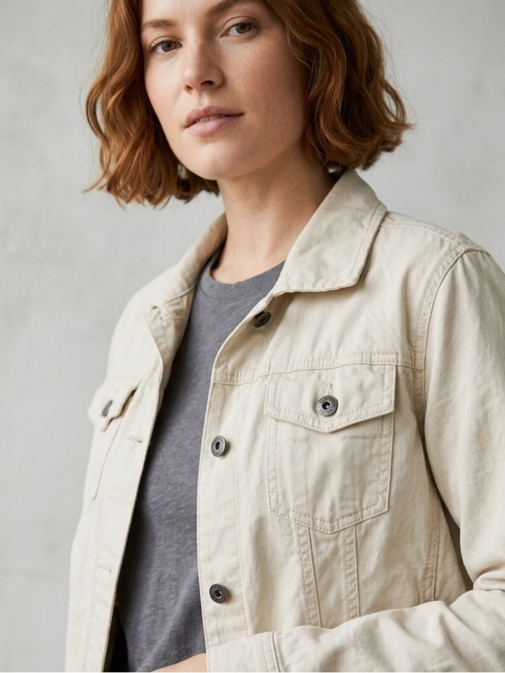 L.L. Bean Cotton Linen Blend Cream Trucker Jacket / Jean Jacket Style